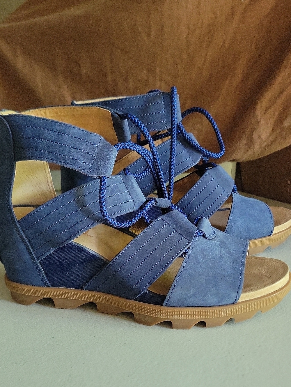 Sorel Blue Suede Lace-Up Gladiator Sandals